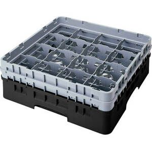 CAMBRO 16 COMP. GLASS RACK, FULL SIZE, 5.25&#034; H MAX. BLACK 16S434-110