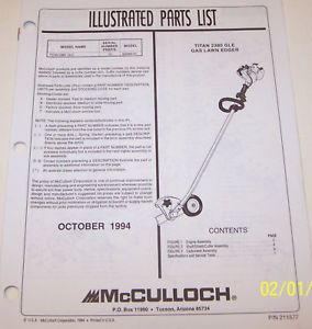 McCULLOCH TITAN 2380 GLE GAS LAWN EDGER OEM ILLUSTRATED PARTS LIST