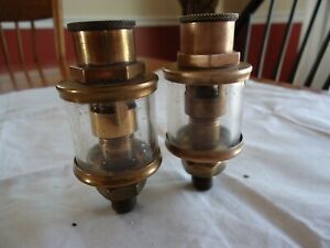 2 Antique Brass Hit &amp; Miss Engine Oiler Unbranded Unusual Type VERY HEAVY