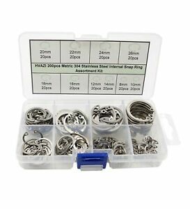 HVAZI 200pcs Metric 304 Stainless Steel Internal Snap Ring Assortment Kit 10 ...