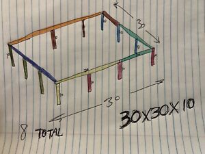 30X30X10 Red Iron Pole Barn Building Steel Frame Kit