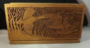 DUCKS Laser Engraved Solid WALNUT Wood Desktop Letter Holder Napkin Holder