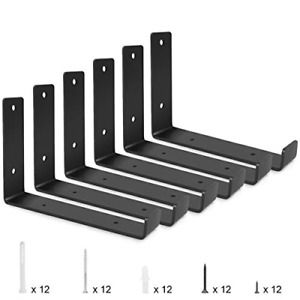 Metal Shelf Brackets 12 Inch, 6 PCS Heavy Duty Metal Lip Bracket, Floating Shelf