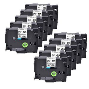 10PK Compatible with Brother TZ TZe-M941 Black on Matt Silver Tape Label 0.7&#034;