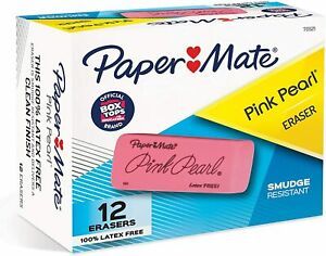 Paper Mate Pink Pearl Erasers, Large, 12 Count
