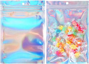 100PCS Resealable Holographic Bags, Smell Proof Bags - 5x8 Inch Sealable Mylar S