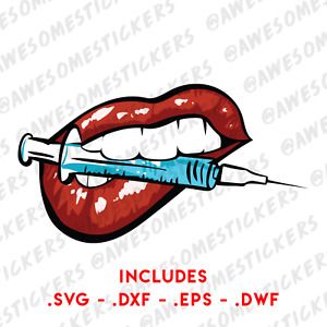 Sexy Lips Vaccinated SVG Vector Biting Syringe Clip Art