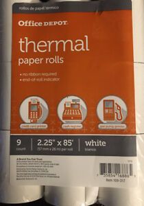 Office Depot Thermal Paper Rolls 2 1/4IN X 85FT White Pack Of 9 &#034;Sealed/New&#034;