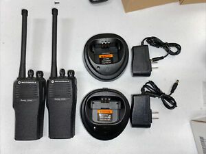 2 Motorola CP200 AAH50JDC9AA1AN 4 Channel VHF  Radios, Batteries And Chargers