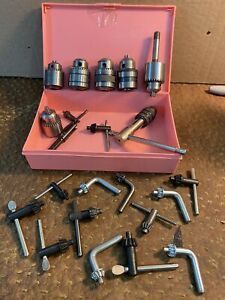 Lot (23) Chuck Heads and Chuck Keys Jacobs Chucks USA 1/4 Cap 3/8-24 THD