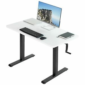 VIVO Manual 43” x 24” Stand Up Desk | White Table Top, Black Frame