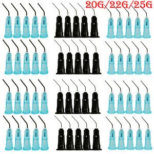 100PCS Disposable Dental Bent Flow Needle Tip Elbow Irrigation Syringe 20/22/25G