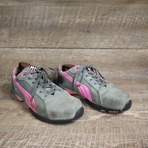 Puma Balance Women&#039;s Low Pink/Grey Steel Toe Leather Work Safety Shoes Size 10