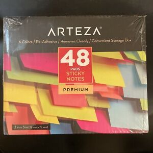 Arteza Sticky Notes 3x3 Inches 48 Pads 100 Sheets Per Pad Bulk Pack, Assorted
