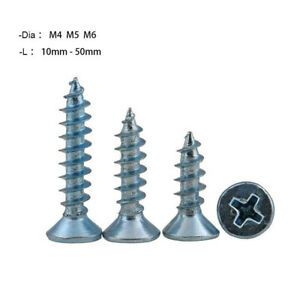 M4 M5 M6 Countersunk Phillips Self-tapping Wood Screws Blue Zinc Plated Steel