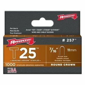 Arrow Fasteners 257 T25 Staple, 7/16&#034;, 1000 Pk