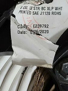 Anixter #8awg GXL SAE J1128 XLPE Automotive Lead/Primary Wire &#034;Power&#034; White/50ft