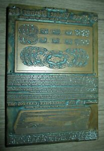 Antique letterpress wood copper printing plate block, advertising sales catalog