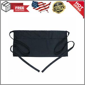 Waist Apron with 3 Pockets - Black Waitress Waiter Server Half Short... New