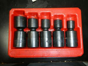Snap-on 5 Pc 3/8&#034; Drive 6 Point SAE Shallow Impact Swivel Socket Set
