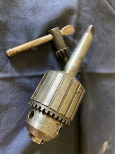 Jacobs Drill Chuck No.34 &amp; Key Vintage 0-1/2&#034; Cap #2 Morse Taper Arbor