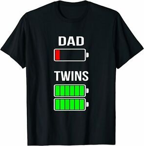 NEW LIMITED Funny Tired Dad Low Battery Twins Full Charge Gift T-Shirt S-3XL