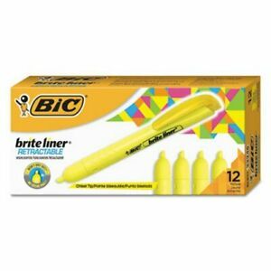 Bic Brite Liner Retractable Highlighter, Yellow, 12 Highlighters (BICBLR11YW)