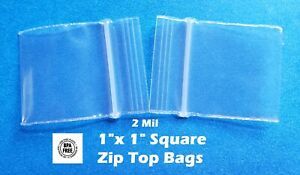 1000pc 1&#034; x 1&#034; 2 Mil Clear Small Mini Plastic Zip Seal Top Lock 1x1 Reclosable