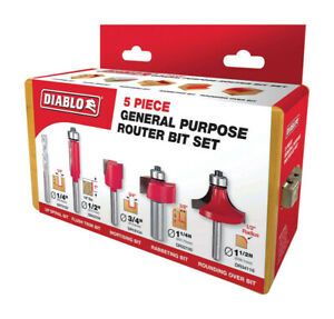 Diablo Carbide Tipped General Purpose Router Bit Set DR89100 (5) PC Set W/Case
