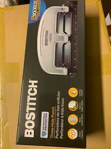 Bostitch EZ Squeeze 3-Hole Punch Black&amp;Silver NIB 2220AM Antimicrobial Brand New