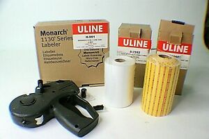 Monarch 1130 Label Gun Plus 13 Rolls of Labels 2 Ink Rolls and Manual  d2