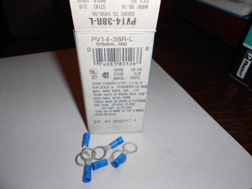 100 panduit pv14-38r-l blue ring crimp terminal connector 3/8 stud .390 opening for sale