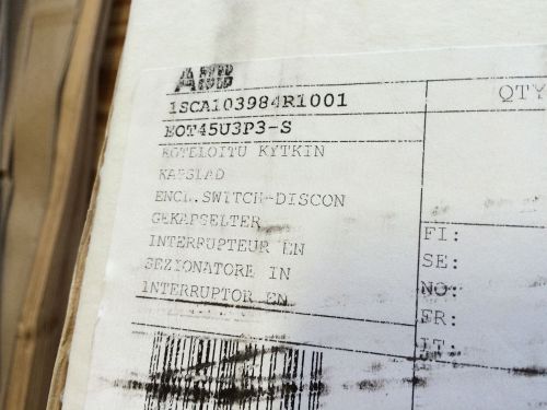 ABB EOT45U3P-S  3P 60A 600V Enclosed Non Fused Encl Disconnect  *NEW IN BOX!*
