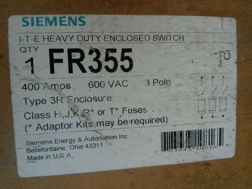 Siemens fr-355 heavy duty i-t-e enclosed switch 400 amps 600 vac new old stock for sale