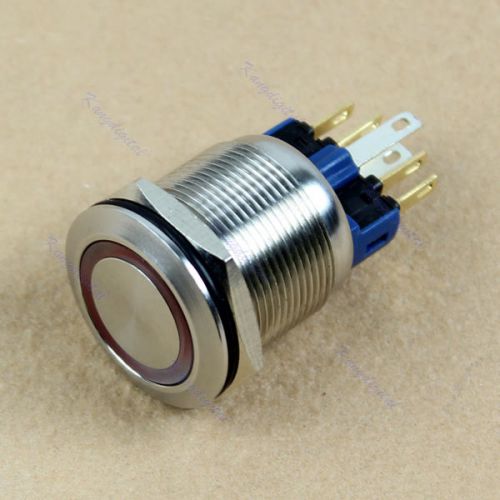 Car Vehicle 22mm 12V Red LED Angel Eye Push Power Button Metal Switch Latching