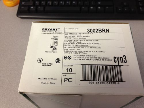 BRYANT 3002BRN Double Pole 30A AC switch *NEW BOX OF 10*