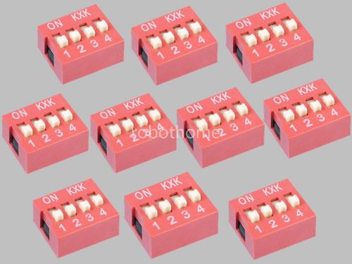 10pcs DIP Red 2.54mm Pitch 8 pins 4 Positions Ways Slide Type Switch new