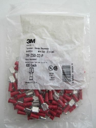 NEW 3M 94804 Vinyl Insulated Female Disconnect 22-18 AWG .250&#034; Red 100 pack