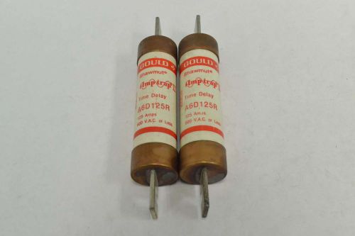 Lot 2 gould shawmut a6d125r amp-trap time delay fuse 125a amp 600v-ac b352772 for sale