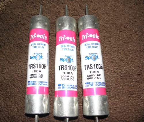 3each Ferraz Shawmut TRS100R Fuses. 100A 600V AC Class RK5 Trionic Dual Element.