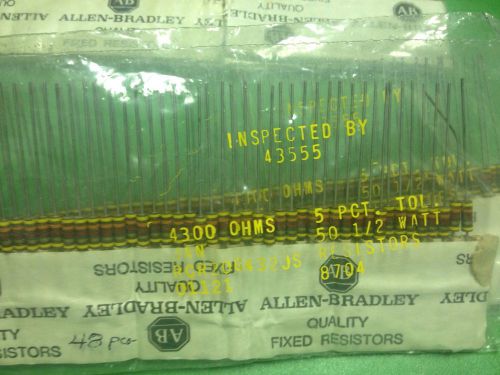 98 PCS Allen Bradley Resistor RCR20G432JS 4300 Ohm 5% Tol 1/2 WATT