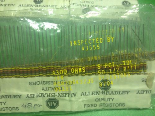 98 pcs allen bradley resistor rcr20g432js 4300 ohm 5% tol 1/2 watt for sale
