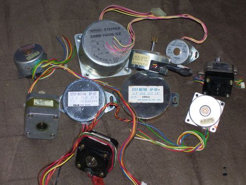 Lot of 10 stepper motors used taken from working equip various volts &amp; makes for sale