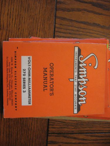 Vintage Simpson Factory Operators Manual Volt Ohm Milliammeter 270 Series 3