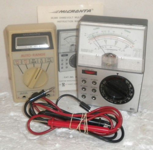 Micronta 22-202A + 22-188 Volt Ohm Meters ~ 1 Manual + 1 Set of Leads ~ Vintage