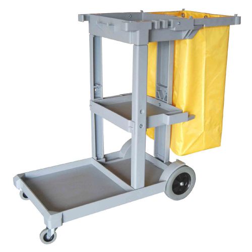 New gray plastic janitorial cart with 25 gallon bag  size: 49&#034;l x 19&#034;w x 39&#034;h for sale