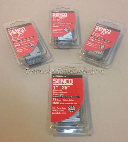 Four (4) pack senco a101009 1&#034; 25mm micro pins 23 gauge 2600 pins per pack for sale