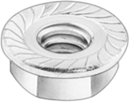 #10-32 Hex Flange Nut Hardened / Serration UNF Steel / Zinc Plated, Pk 50