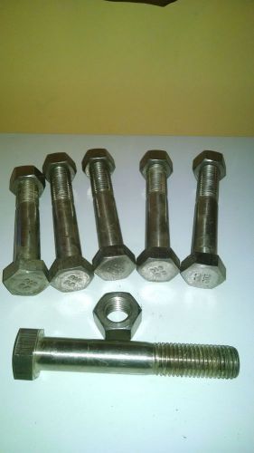 (6) new wb 316 stainless steel 1-1/16&#034; x 6-1.2&#034; long hex head  bolt w/ss nut for sale