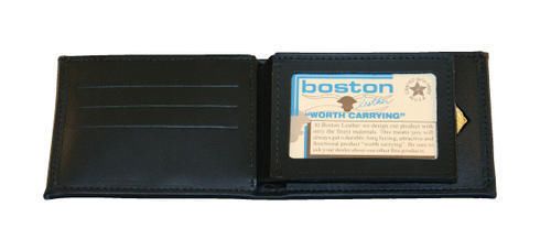 Boston leather 275-s-6001 black billfold style badge wallet w/ 3 cc slots for sale